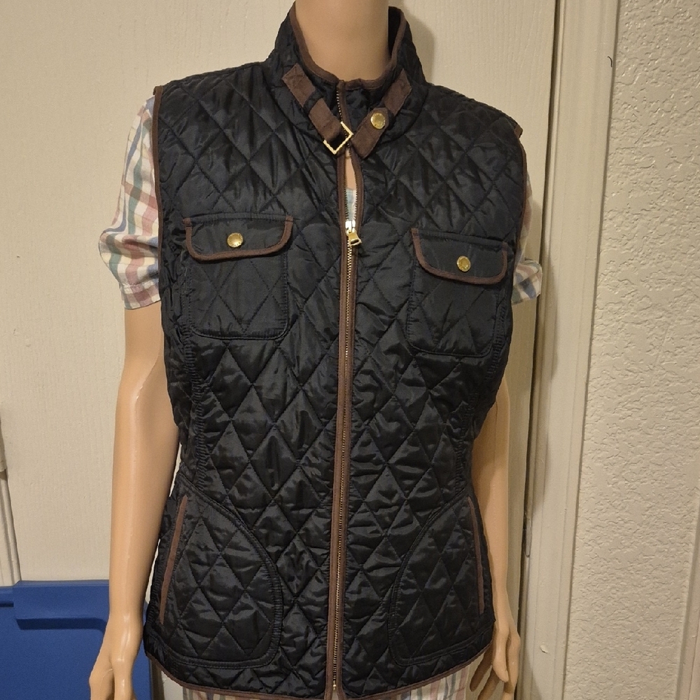 Banana Republic Black Quilted Vest with Stand-Up Collar